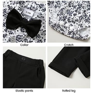 YALLET Baby Boy Clothes Suit 0-24 Months Infant Gentleman Outfits Formal Dress Shirt+Bowtie+Vest+Pants Set Baby Wedding Suits Black - Image 6