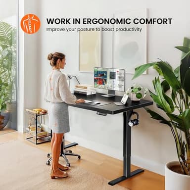 ErGear 40" x 24" Whole Piece Desktop Electric Standing Desk, Thick Height Adjustable Desk with 4 Height Memory, Home Office Computer Table with Cable Management Tray, Black - Image 8