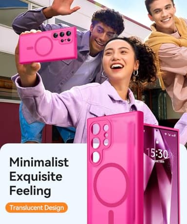 CANSHN Designed for Samsung Galaxy S24 Ultra Case [Full Camera Protection] [Compatible with MagSafe] Translucent Matte Shockproof Protective Phone Cover 6.8 Inch - Hot Pink - Image 4