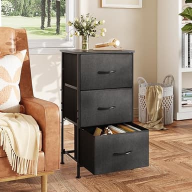 WLIVE Dresser with 3 Drawers, Fabric Nightstand, Organizer Unit, Storage Dresser for Bedroom, Hallway, Entryway, Closets, Sturdy Steel Frame, Wood Top, Easy Pull Handle, Charcoal Black - Image 4