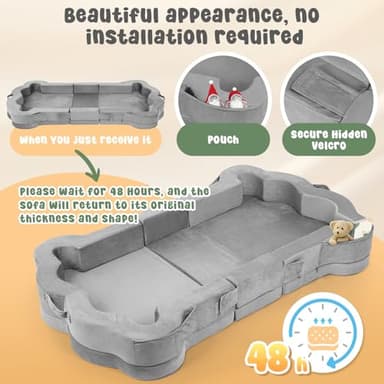 whiffee Foldable Portable Toddler Travel Bed,Toddler Floor Bed with Washable Cover for Kids,Soft and Safe (Grey) - Image 5