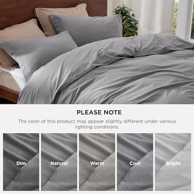 Bedsure 100% Washed Cotton Duvet Cover Queen Size - Gray Minimalist Cotton Duvet Cover Linen Like for All Seasons - GentleSoft™ Plain Simple Bedding (Gray, Queen, 90"x90") - Image 5