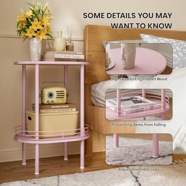 DGSANDGO Small Round Side Table,Bedside Table with Storage, Morden Round Nightstand, Samll Side Table for Living Room，Bathroom，Bedroom, Nursery, Laundry, Pink - Image 4