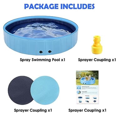 87" Large Dog Pool with Sprinkler, 2-in-1 Foldable Swimming Pool Non-Slip Hard Plastic Splash Sprinkler Kiddie Pool for Outdoor Backyard Kids Dogs Ducks and Pet Baths - Image 9