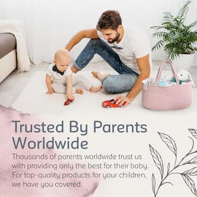 KiddyCare Diaper Caddy Organizer for Baby Nursery Basket with Handle Lid Nursing Caddy with Changing Table Organizer Cart Newborn Caddy Rosy (Floral Print) X-Large - Image 6