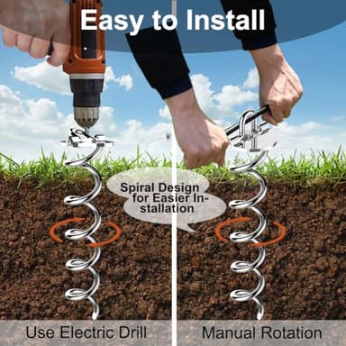 Eurmax USA 4-Pc Pack Spiral Stakes Heavy Duty Anchor Kit Ice Screw Anchor for Trampoline, Tents, tarps, Canopies,car Ports,Dog tie Out and etc Bonus Tie Down Straps 4-Pc Pack (Silver) - Image 2