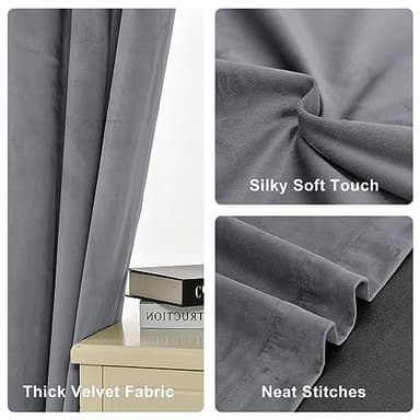 XWZO Grey Velvet Curtains 96 Inches Long, Elegent Soft Luxury Curtains for Living Room, Thermal Insulated Room Darkening Grey Curtain for Bedroom Decor, Velvet Drapes Set 2 Panels - Image 6