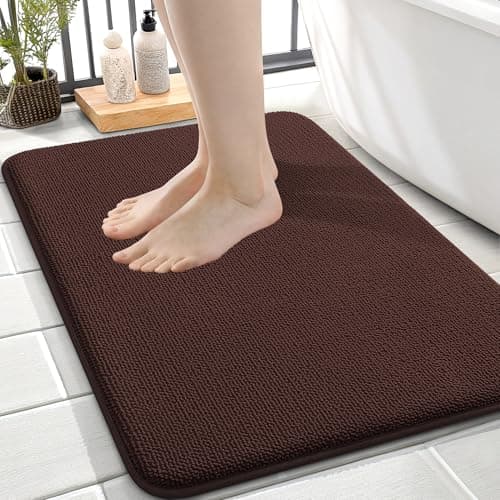 OLANLY Thick Memory Foam Bath Mat Rug 24x16, Extra Soft Absorbent Bathroom Rug, Quick Dry Bath Mats, Non-Slip, Machine Washable Carpet for Bathroom, Tub and Shower, Home Decor Accessories, Brown - Image 1