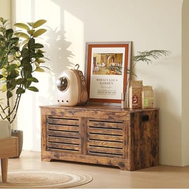 DINZI LVJ Storage Chest, 43.3” Wooden Toy Box with 2 Safety Hinges, Retro Entryway Shoe Storage Bench with Flip-Top, Sturdy Large Storage Trunk for Living Room, Bedroom, Easy Assembly, Rustic Brown - Image 7