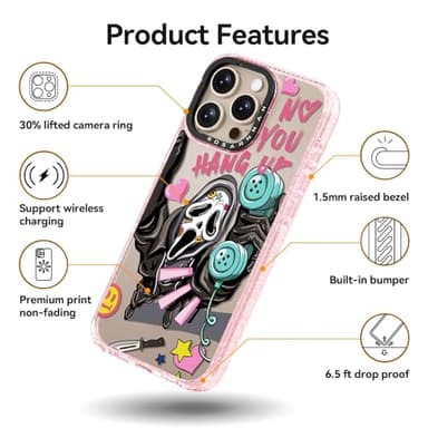 Rosarnnah Compatible for iPhone 16 Pro Max Case Cute - Durable Shockproof 6.6 ft Drop Impact Phone Case - Glitter Pink Funny Skeleton Design for iPhone 16 Pro Max 6.9" - Image 4