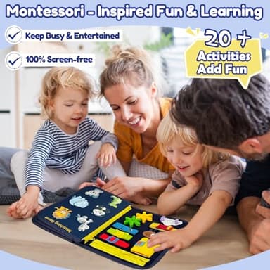 Qizfun Busy Board Book Montessori Toys for 1 2 3 4 Year Old, Boy Birthday Gifts, Educational Sensory Learning Toys for Toddlers 1-3, Car Airplane Travel Activities for Kids Ages 2-4 Year Old - Image 2