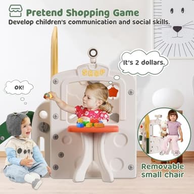 BIERUM Toddler Slide, Baby Slide for Toddlers Aged 1-3, with Adjustable Basketball Hoop, Soccer, Dart Board and Pretend Shopping Window, Multi-Functional Playset for Indoor Outdoor Use - Image 6