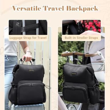 miss fong Diaper Bag Backpack - Baby Diaper Bag Neoprene Bag Large Capacity Neoprene Backpack with Diaper Changing Pad Pañaleras Para Bebe Baby Backpack with 12 Pockets for Mom & Dad -Black - Image 5