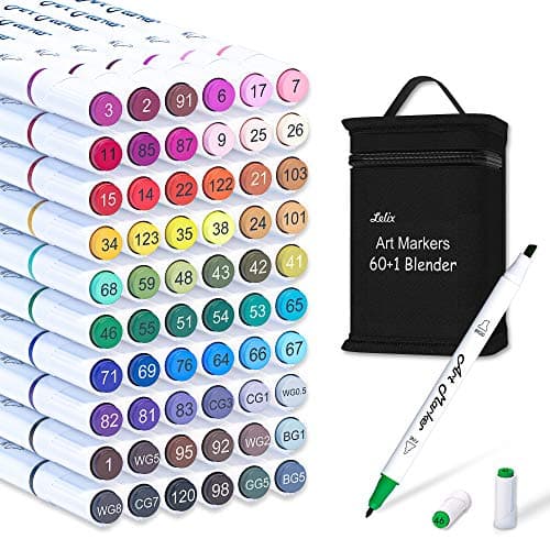 Lelix 61 Colors Alcohol Art Markers, 60 Colors Plus 1 Blender Dual Tip Permanent Marker Pens Highlighters Perfect for Kids Adults Artist Drawing Sketching Card Making & Coloring Books - Image 1