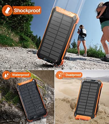 GOODaaa Power Bank Wireless Charger 36000mAh Built in 4 Cables Six Outputs 15W Fast Charging Power Bank for All Mobile Devices Three Inputs Solar Portable Charger with Dual Flashlights, Carabiner - Image 7
