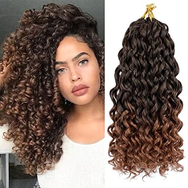 7 Packs GoGo Curl Crochet Hair 14 Inch Short Curly Crochet Hair for Women Beach Curl Water Wave Deep Twist Crochet Braids Synthetic Braiding Hair Extensions (14 Inch, T1B/30) - Image 1