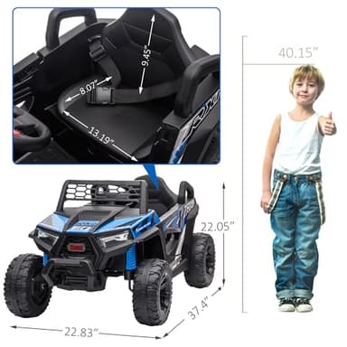 TOBBI 12V Kids Ride on Car, Electric Off-Road UTV Truck with Forward and Reverse Functions, Double Open Doors, Safety Belt, Horn, Music, and Lights for Kids Aged 3-5 Years (Blue) - Image 7