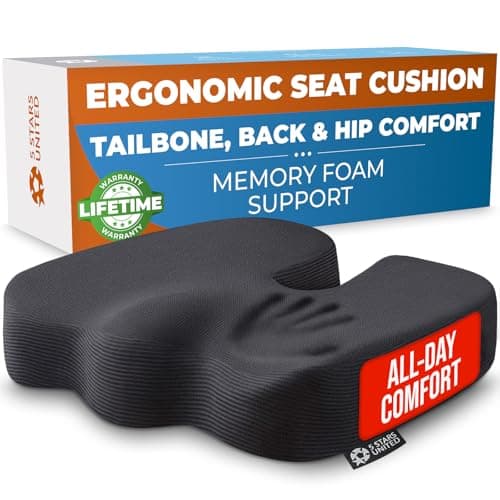 Seat Cushion for Office Chairs - Fits 18"x14" Seats, Tailbone, Coccyx Pain Relief - Butt, Pressure & Sciatica Relief - Gaming, Wheelchair, Car & Desk Pillow, Black - Image 1