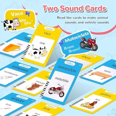 Spanish & English Talking Flash Cards for Toddler, Bilingual Flash Cards Learning Montessori Toys with 224 Sight Words, Speech Therapy Toys for Children Sensory Preschool Education - Image 2