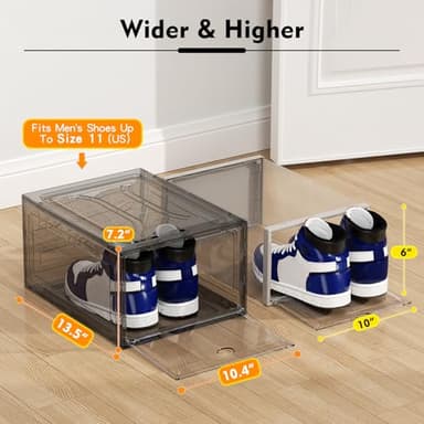 ARSTPEOE 9 Pack Shoe Organizer, Upgrade Harder Solid Plastic Shoe Storage, Shoe Boxes Clear Plastic Stackable, Sneaker Storage, Shoe Organizer for Closet, Shoe Display Case, Black - Image 2