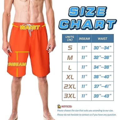 Srnede Mens Swim Trunks Swimming Trunks Swim Shorts Quick Dry 11 Inch with Mesh Lining Funny Swimwear Bathing Suits Neon Orange - Image 2