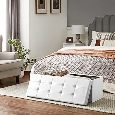 SONGMICS MAZIE Collection - 43 Inches Storage Ottoman Bench with Flipping Lid, Storage Chest with Iron Frame Support, Load 660 lb, for Living Room, Bedroom, Synthetic Leather, White ULSF75WT - Image 4