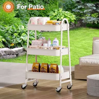 Sweetcrispy 3 Tier Metal Storage Utility Cart with Wheels, Kitchen Organizer Trolley Rolling Bathroom Laundry Room Bar Office Shelves Mobile Shelving Unit Caster for Snack Bedside Narrow Places, White - Image 8