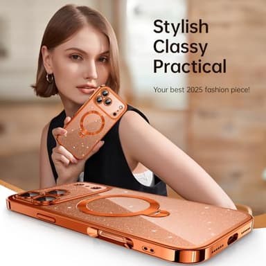 Offical Cosmic Orange for iPhone 17 Pro Max Case with 360 Spin Stand [DIY Glitter Cardstock] [Fit for MagSafe] 16FT Mil-Protection Polished for iPhone 17 Pro Max Case with Stand 6.9'', Cosmic Orange - Image 7