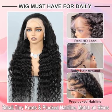 MEIMEI 32 Inch 13x6 Loose Wave Lace Front Wigs Human Hair 200 Density 15A Loose Deep Wave Lace Front Wigs Human Hair Pre Plucked Glueless HD Transparent Lace Frontal Wig Pre Plucked with Baby Hair - Image 6