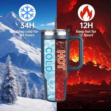 StarSpeed 40 oz Tumbler with Handle and Straw Lid | Stainless Steel Water Bottle Travel Mug Reusable Insulated Cup With Lid And Straw, Keep Cold Heat and Ice for Hours(40oz,Indigo)… - Image 2