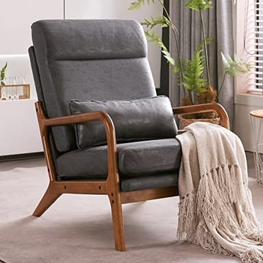 Bonnlo High Back Microfiber Dark Grey Accent Chairs Set of 2, Upholstered Mid Century Modern Lounge Chairs Reading Chairs Side Sitting Chair Farmhouse Armchairs for Living Room, Bedroom, Guest Room - Image 3