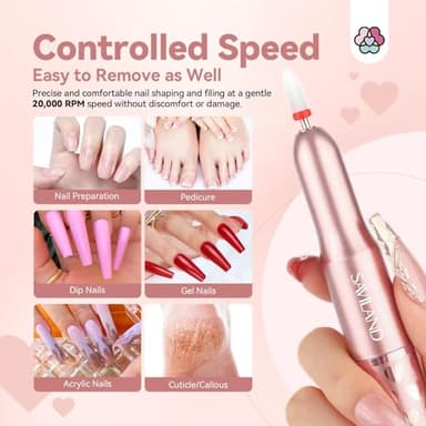 SAVILAND Acrylic Electric Nail Drill : Exclusive Love Series Portable Efile Nail Drill Machine Professional Complete Drill Bits for Remove Acrylic Nails Manicure & Toenails Nail Care Home Salon DIY - Image 2