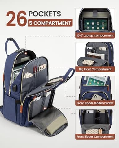 LOVEVOOK Laptop Backpack for Women & Men, Unisex Travel Anti-theft Work College Bag, Business Computer Backpacks Purse, Casual Hiking Daypack with Lock, Fits 15.6 Inch Laptop, Dark Blue - Image 3