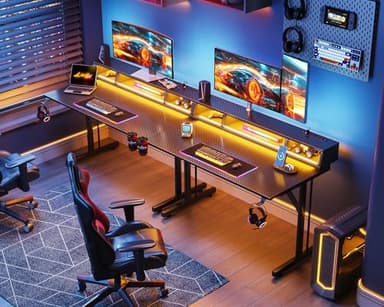 MOTPK 40 inch Gaming Desk with LED Lights & Power Outlets, Small Computer Gaming Table with Float Monitor Stand, Kids Boys Desk with Carbon Fiber Texture - Image 7