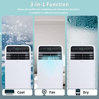 Shinco 12,000 BTU Portable Air Conditioner, Portable AC Unit with Built-in Cool, Dehumidifier&Fan Modes for Room up to 400 sq.ft, with Remote Control, 24 Hour Timer, Installation Kit - Image 4