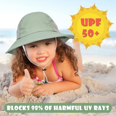 Toddler Baby Sun Hat Kids Summer UPF 50+ for Boys Girls Adjustable Beach Hats with Bucket Wide Brim Age 1-7 Years - Image 2