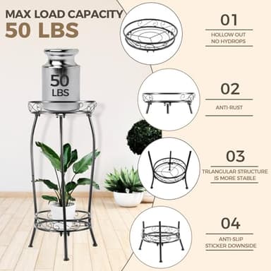 Kavlium Plant Stand Indoor Outdoor，Tall Black Metal Rustproof Stable Plant Stands，2 Tier 27.1 inch Multiple Plant Rack Holder Rack Flower Pot Stand Heavy Duty Plant Shelf - Image 3