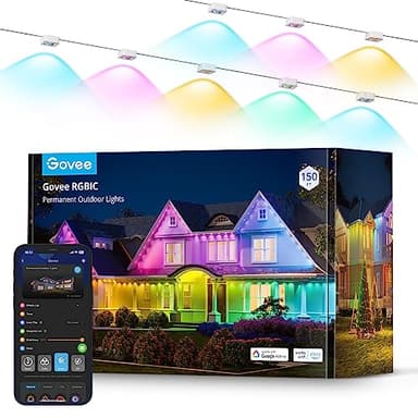 Govee Permanent Outdoor Lights, Smart RGBIC Outdoor Lights with 75 Scene Modes, 150ft with 108 LED Lights, IP67 Waterproof for Patio Decorations, Work with Alexa, Google Assistant, White - Image 1