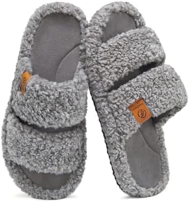 EverFoams Womens Fuzzy Open-toe Slippers Soft Comfy Memory Foam Indoor House Shoes - Image 3