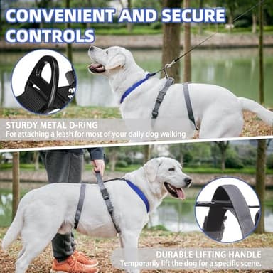 PUPTECK Escape Proof Dog Harness - No Pull Soft Padded Full Body Pet Halter Harness with Lift Handle for Small Medium Large Doggies Walking Hiking Hunting, Navy Blue & Grey, XL - Image 5