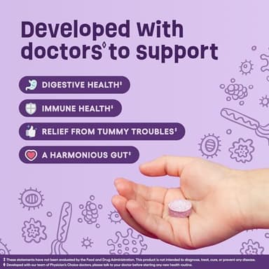 Physician's CHOICE Probiotics for Kids - 7 Diverse Strains, Organic Prebiotics, Vitamins & Minerals - Clinically Studied L. Rhamnosus - Immune & Digestive Support - No Sugar or Artificial Dyes - 60ct - Image 2