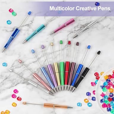 Joyberg 15 PCS Beadable Pens, Beadable Pens Bulk Colored Plastic, Black Ink Beaded Pens Creative Diy Pen, Bend Pens for Make Gifts for Children and Students, Office School Supplies - Image 5