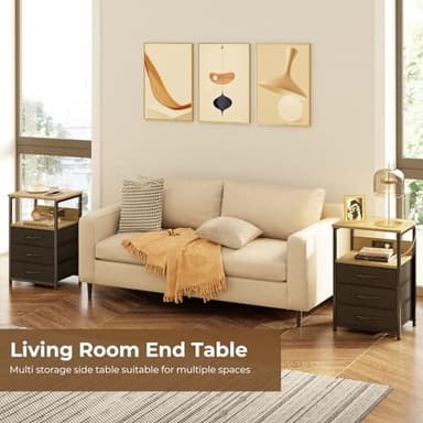 Seventable Nightstand with Charging Station and LED Light, Side Table with 3 Fabric Drawers, Bedside End Table with USB Ports and Outlets, Night Stand for Bedroom, Greige - Image 6