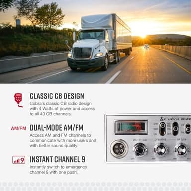 Cobra 29 LTD Classic AM/FM Professional CB Radio - Easy to Operate, Emergency Radio, Instant Channel 9, 4-Watt Output, Full 40 Channels, Adjustable Receiver and SWR Calibration, Black - Image 3