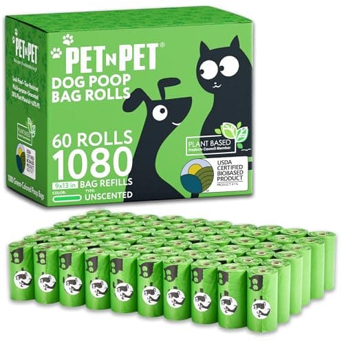 Pet N Pet 1080 Counts Green Poop Bags for Dogs, 41% Plant Based & 59% PE Extra Thick Dog Poop Bags Rolls, 9" x 13", Unscented Pet Waste Bag - Image 1
