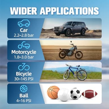 Koract Tire Inflator Portable Air Compressor for Car Tires - 150PSI Cordless Air Pump with Pressure Gauge, LED Light & Auto Shutoff - Fast Pump for Motorcycle, Bike, Balls, Sports Equipment - Image 7