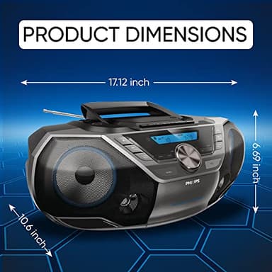 Philips Portable CD Player Boombox Bluetooth with Cassette Player All in one Powerful Stereo Boom Box CD Player for Home Mega Bass Reflex Speakers, Radio/USB/MP3/AUX Input with Backlight LCD Display - Image 3