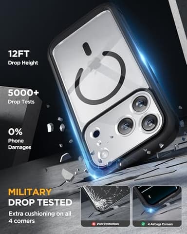 Miracase Magnetic for iPhone 17 Pro Case 6.3" [Compatible with MagSafe] Full-Body Phone Case with Built-in Glass Screen Protector & Camera Control,Drop Proof iPhone 17 Pro Cover, Black - Image 6