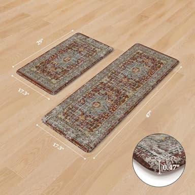 Sungea Vintage Red Kitchen Rugs Sets of 2, Anti Fatigue Kitchen Mats for Floor, Meomory Foam Kitchen Mat Non Slip Runner Carpet, Waterproof Standing Mat for Sink,Laundry,Office - Image 2