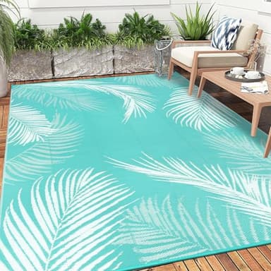Pauwer Waterproof Outdoor Rug 6x9, Reversible Plastic Straw Patio Camping Rug, Indoor Outdoor RV Mat Carpet for Deck, Camper, Porch, Balcony, Backyard, Picnic, Leaf Light Blue - Image 8